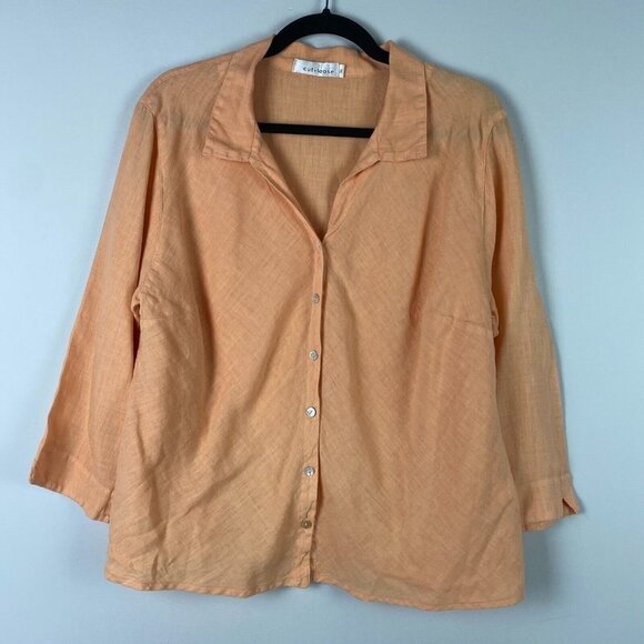 Cut Loose Linen Button Up Shirt Womens XL Orange 3/4 Sleeves - Picture 1 of 10